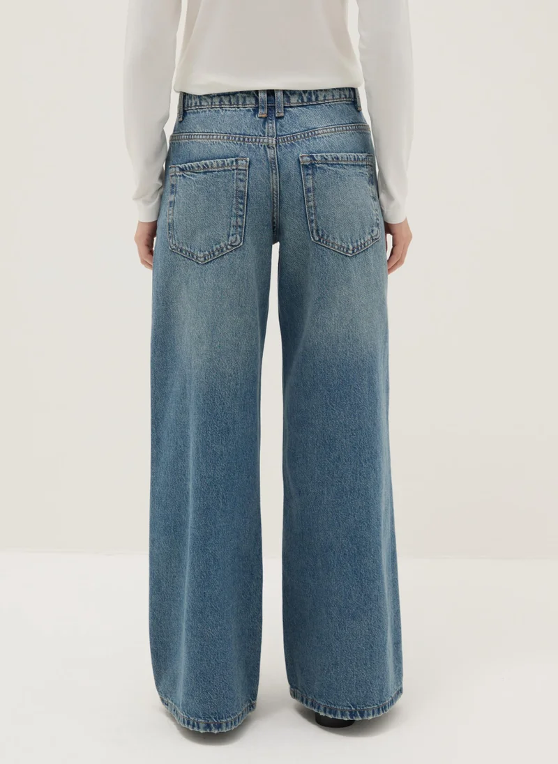 Ovs  OVS Wide Leg Blue Cotton Jeans With Rips for Women | Best Price UAE
